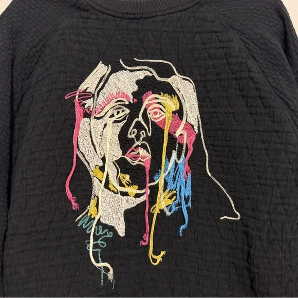 Zara Abstract Art to Wear Black Sweatshirt Embroidered Face Size Medium - Picture 3 of 8